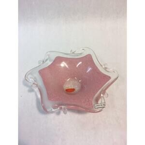 Vintage LAVORAZIONE MURANO Art Glass Pink and White Bowl Made in Italy